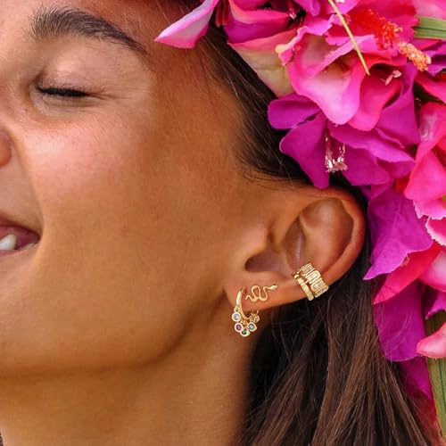 MYEARS Women Ear Cuff Earrings Gold Non Pierced Cartilage Clip on Open Wrap Hoop 14K Gold Plated Simple Hypoallergenic Everyday Jewelry - style: U & Prismoid