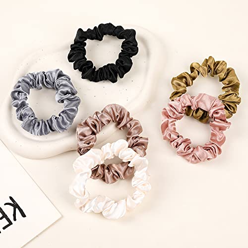 Satin Silk Hair Ties Small Scrunchies for Women Girls Ponytail Holders 20 Pcs Mini Bulk Scrunchies Elastic Hair Bands for Thick Curly Hair Pony Tails Hair Ties - color: Bright color