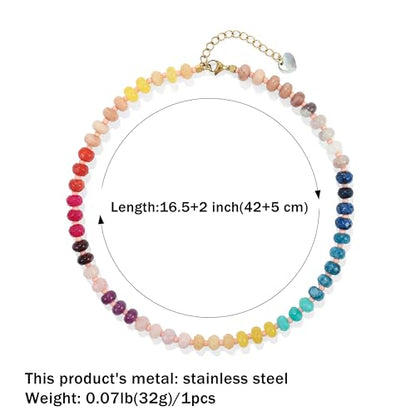 Joya Love Colorful Gemstone Beaded Necklaces For Women Trendy Rainbow Natural Stone Boho Handmade Stainless Steel Waterproof Strand Necklaces Jewelry For Women Gift - color: Red Blue