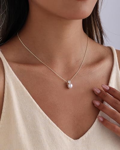 Pearl Necklaces for Women Trendy 14k Gold Plated Cubic Zirconia Pearl Pendant Necklace Valentines Day Wedding Birthday Mother's Day Gifts Dainty Gold Necklace for Women - color: Style 4 - Gold Necklace