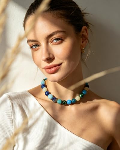 Colorful Chunky Beaded Necklaces for Women Trendy Large Bead Statement Necklace Boho Resin Bead Choker Summer Beach Jewelry Gifts Accessories - color: Blue
