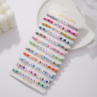 Heishi Surfer Clay Bead Bracelets Set for Women - Preppy Smile Evil Eye Beaded Stretch Bracelets Elastic Layering Friendship Bracelets- Stackable Boho Disc Summer Jewelry Set - color: B-12PC BEAD