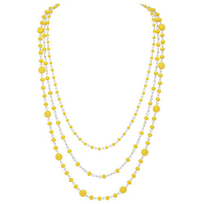 Firstmeet Long Chain Multi Layer Fashion Glass Beads Handmade Necklace for Women - color: Yellow-y
