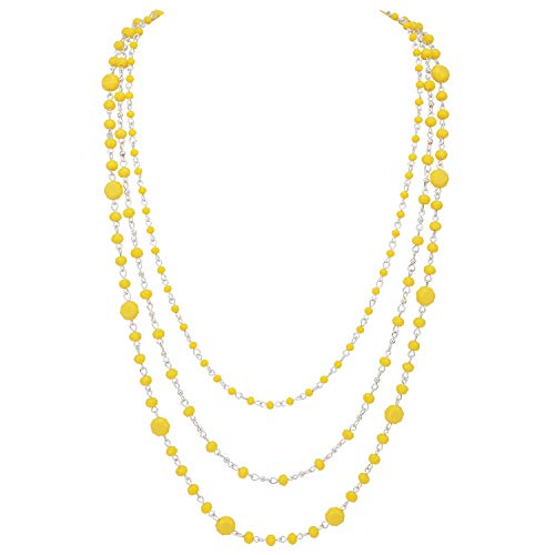 Firstmeet Long Chain Multi Layer Fashion Glass Beads Handmade Necklace for Women - color: Yellow-y