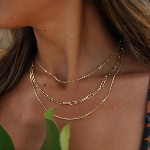 Layered Gold Necklaces for Women14K Gold Planted Non Tarnish | Cuban, Herringbone,Figaro,Paperclip Chain Layering Stack Choker Necklace , Trendy Jewelry Gift for Women - color: G