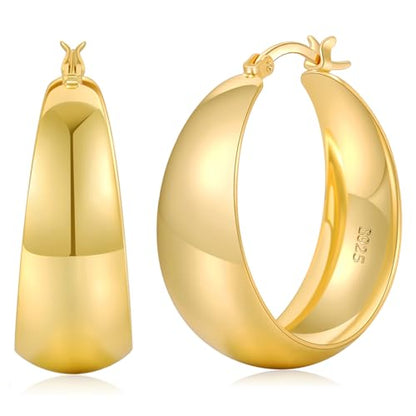 Senteria 12mm Wide Thick Sterling Silver Hoop Earrings Hypoallergenic | 14K Real Gold Plated Hoops Large Earring Lightweight Chunky Hoops Earring for Women Gift for Birthday Christmas 25/30/40/50MM - color: Gold-25mm