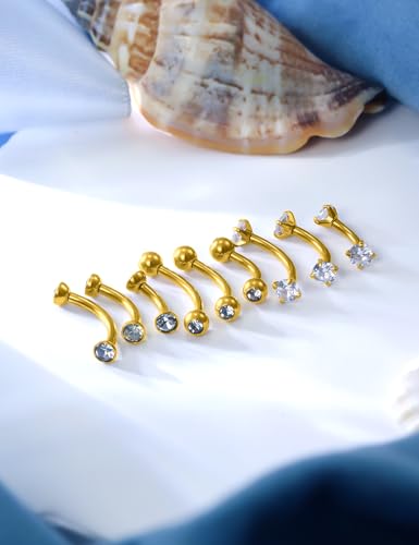 Hoeudjo Rook Piercing Jewelry Surgical Steel Eyebrow Piercing Jewelry 16g Surface Tragus Earrings Curved Barbell Daith Eyebrow Rings for Women Different Length 6/8/10mm - color: gold-tone,length 6/8/10mm