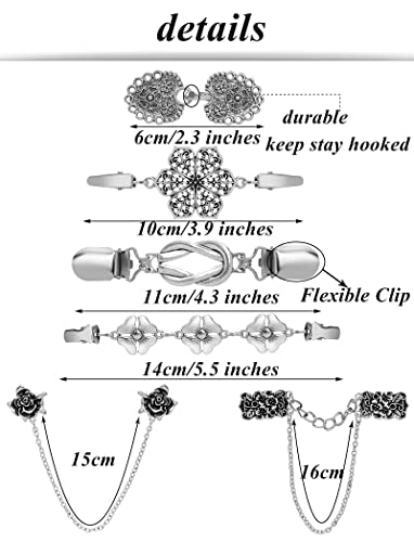 12pcs Vintage Sweater Shawl Clips Retro Cardigan Collar Shirt Waist Dresses Chain Clip Antique Flowers Pattern Brooch Pins for Women - style: A:12Pcs