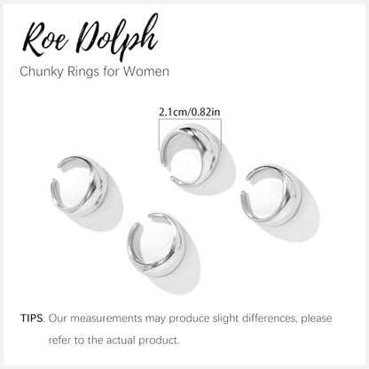 Roe Dolph Chunky Gold Rings for Women Stackable Statement Ring Set | Mixed sculptural shapes and polished surfaces create bold stacking combinations for parties dinners and everyday outfits - color: A6