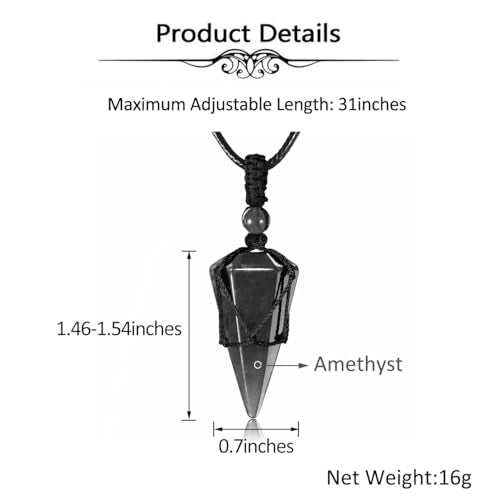 Top Plaza Mens Necklace, Crystal Gemstone Protection Pendant Necklace | Healing Crystals Necklace for Men Adjustable 6 Facet Pointed Necklace Energy Natural Quartz Protect Jewelry Gifts - color: Black Rope - Clear Quartz+Black Obsidian