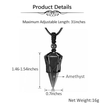 Top Plaza Mens Necklace, Crystal Gemstone Protection Pendant Necklace | Healing Crystals Necklace for Men Adjustable 6 Facet Pointed Necklace Energy Natural Quartz Protect Jewelry Gifts - color: Black Rope - Tiger Eye Stone+Black Obsidian