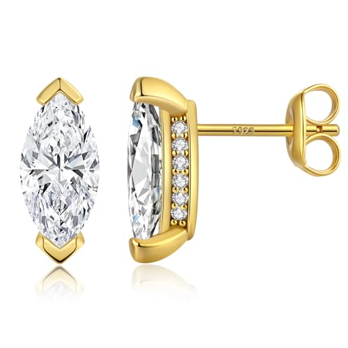Brilliant Heart-cut/Oval-cut/Trillion-cut/Cushion-cut/Emerald-cut/Marquise-cut Stud, 925 Sterling Silver Cubic Zirconia Stud Earrings for Women Men - style: F-Marquise-cut-yellow