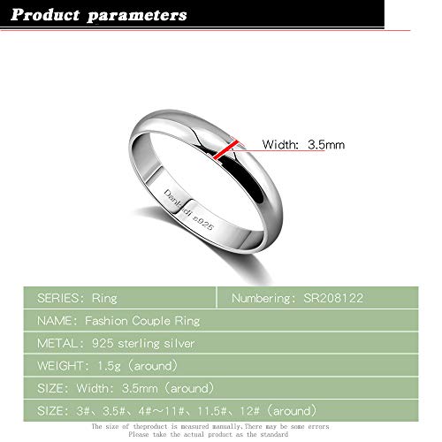 Dankadi Simple Fashion S925 Sterling Silver Ring Smooth Plain Dome Comfort Solid Silver Wedding Ring For Men & Women 3.5 mm 3-13# 24k Real Gold Plated Jewelry - color: Simple style silver