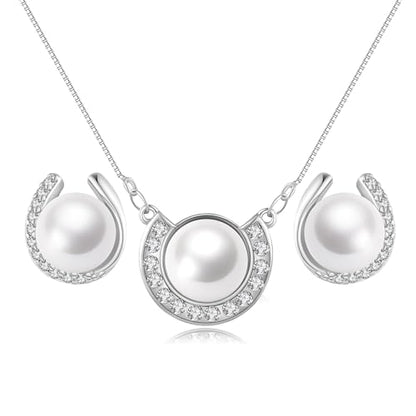YAMI Pearl Jewelry Set for Women, Natural Cultured Pearl Necklace&Earrings | 11-12mm Pearl, 925 Sterling Silver with 5A Cubic Zirconia, Wedding Jewelry Sets, Valentine's Day/Mother's Day/Christmas Gift - color: White
