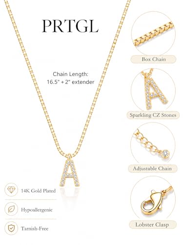Initial Necklaces for Women Cubic Zirconia Dainty A-Z Letter | 14K Gold Plated / White Gold Silver, Personalized A-Z Letter Pendant Charm Name Necklace Birthday Gifts for Women Jewelry