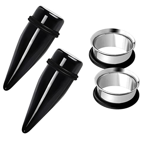 2 Pairs Black Acrylic Ear Tapers and 316L Stainless Steel Tunnels Plugs Gauges Ear Stretching Kit - color: Gauge:24mm