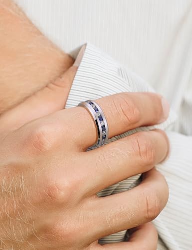 King Will 316L Stainless Steel Wedding Band for Men Cubic Zirconia Inlay | Silver-Tone, 6/7/8mm, Comfort Fit, Durable, Zirconia inlay, Promise Gift - color: Steekl-White&Blue-6mm