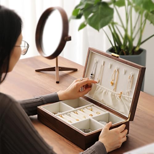 High-end Solid Wood Jewelry Storage Box Ladies Retro Wooden Necklace Jewelry Bracelet Watch Display Box Handmade Wedding Birthday Anniversary Jewelry Collection Box(Single layer) - size: single layer