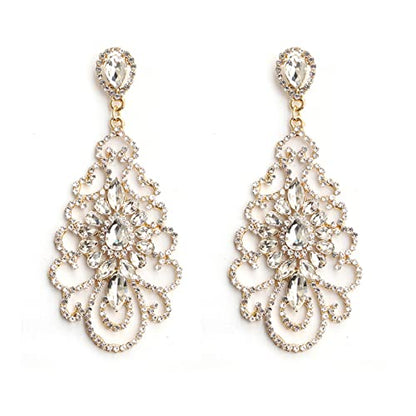 Wedding Teardrop Dangle Earrings Crystal Rhinestone Beaded Chandelier Earrings for Brides Gold - color: D-gold-4