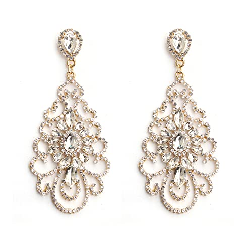 Wedding Teardrop Dangle Earrings Crystal Rhinestone Beaded Chandelier Earrings for Brides Gold - color: D-gold-4