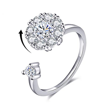 Fidget Rings for Anxiety, Womens Focus Spinner Ring, Discreet Boredom Relieving Ring Stacking Finger Promise Engagement Gift - color: A Silver Band
