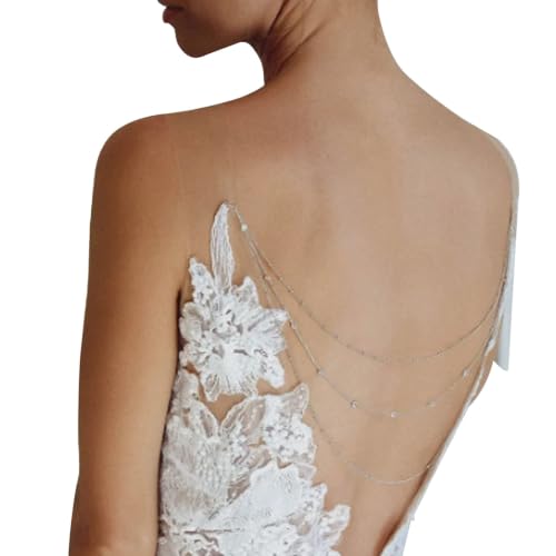 Elegant Multi Layered Rhinestone Back Chain Jewelry Crystal Bridal Back Necklace Chain Sexy Bikini Rhinestone Shoulder Chain Wedding Backdrop Jewelry for Women - color: Silver