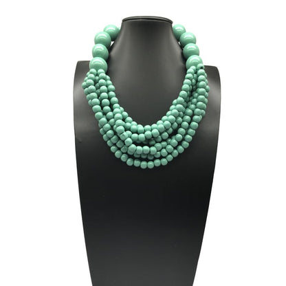 COLORFUL BLING Boho African Wooden Beaded Strands Necklace Ethnic Layered Chunky Collar Choker Wood Necklace for Women Hip Hop Statement Jewelry - color: green