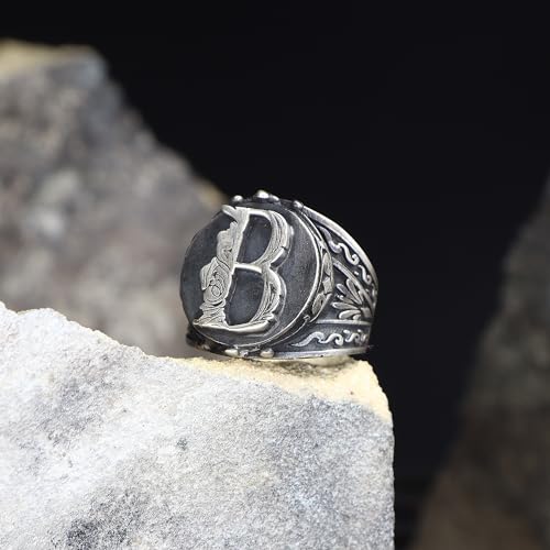 925 Sterling Oxidized Silver Personalized Men's Signet Ring, Customizable Letter Ring, Monogram Silver Ring, Vintage Ring, Gift for Men