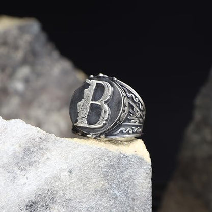 925 Sterling Oxidized Silver Personalized Men's Signet Ring, Customizable Letter Ring, Monogram Silver Ring, Vintage Ring, Gift for Men