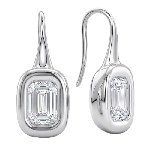 14K Gold & Silver Plated Trendy Bezel Set Cubic Zirconia Drop Earrings Minimalist Teardrop Hook Earrings for Women Diamond Crystal Charm Statement Teardrop Earrings Jewelry Gifts - color: Silver-Rectangular zircon