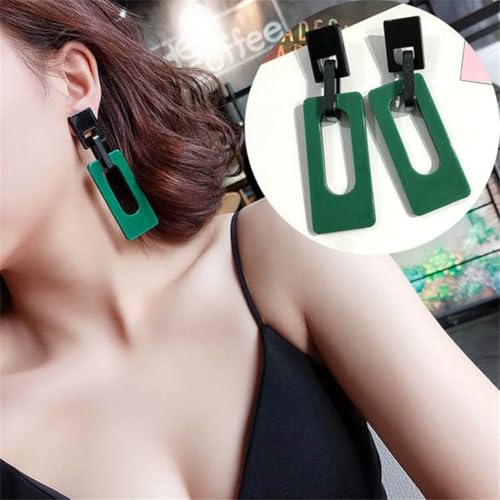 Boho Lightweight Retro Simple Acrylic Splicing Rectangle Earrings for Women Creative Exaggerated Statement Dangle Drop Earrings Jewelry - color: Black Green