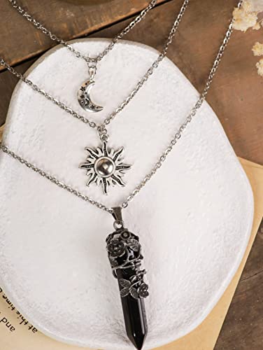 Sacina Gothic Emo Grunge Crescent Moon Choker, Moon Sun Star Choker Necklace, Goth Gothic Necklace, Halloween Christmas Jewelry Gift for Women - color: Black