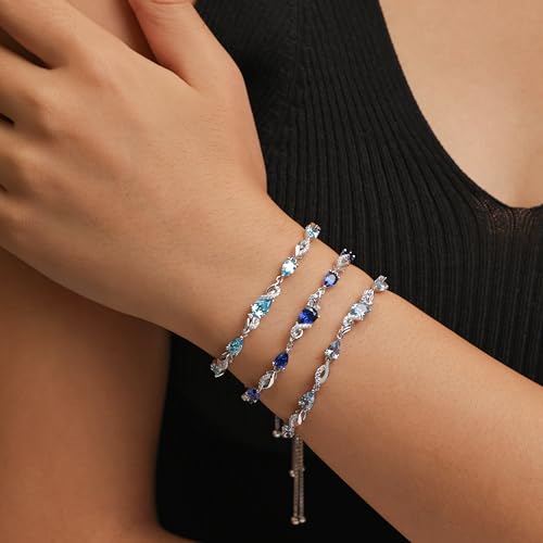 FANCIME Birthstone Teardrop Tennis Bracelet for Women, Sterling Silver 9x7mm main Gemstone Bolo Adjustable Chain Bracelet Fine Jewelry Birthday Gifts for Women Mom Wife Her - color: 03-Aquamarine