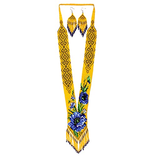 Long Beaded Necklace – Boho Native Handmade Seed Bead Tassel Necklace, Bohemian Large Statement Beaded Necklace for Women and s - color: Pattern 9