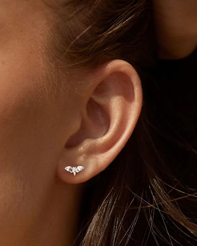 Stud Earrings for Women- 14K Gold/White Gold Plated/Black Bow Dragon Softball Snake Bat Stud Earrings - color: silver bat