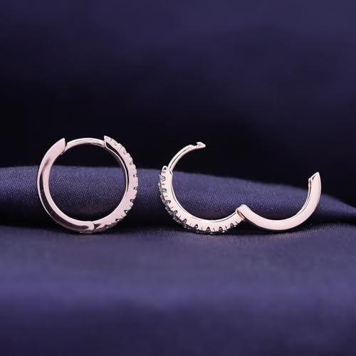 Dainty Cartilage Huggie Hoop Earrings Women in 18K Gold Plated | Round Moissanite in 18K Gold Plated Jewelry for Her - color: Rose Gold, size: 15 MM