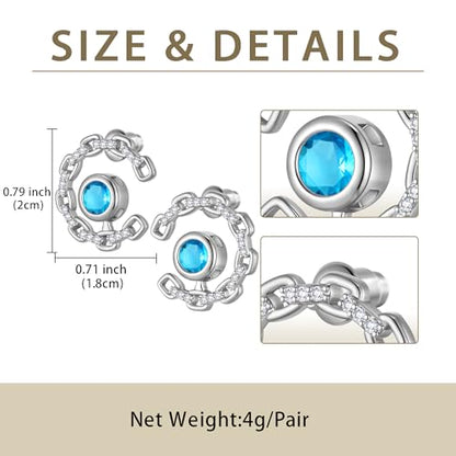 Elegant C-Shaped Crystal Stud Earrings with Birthstone Earring Silver Plated Fashion Jewelry for Women CE0003 - color: Blue-March