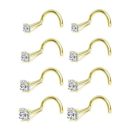 Incaton 20G Stainless Steel Nose Rings for Women Nose Rings Hoops L Shaped Nose Studs Screw Nose Piercing Jewelry for Women Men Silver Rose Gold Black Rainbow - color: 8P SCREWS GOLD