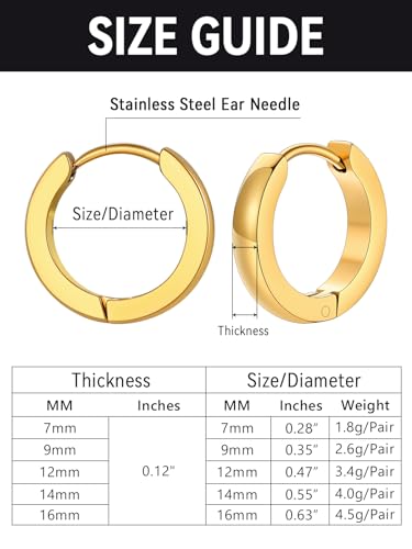 FaithHeart Stainless Steel Black/Silver/Gold Huggie Hoop Earrings for Men | Hypoallergenic Small Hoop Earrings Lightweight Sleeper Earrings Waterproof Cartilage Piercing Jewelry Gift 8-16mm - color: Gold-Flat, size: Diameter 9mm