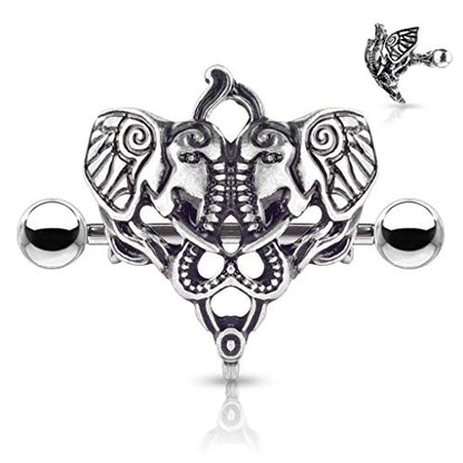Two Elephants 316L Surgical Steel Nipple Shield Ring - style: 14 GA, Length: 14mm, Ball: 5mm, Antique Silver