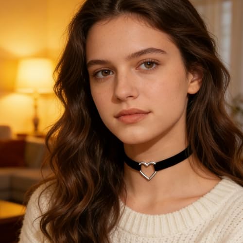 Black Choker for Women, Adjustable Layered Velvet Leather Lace Collar necklace, Goth necklace Gifts - color: Heart