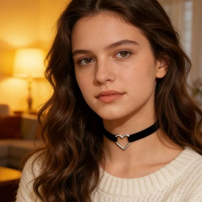 Black Choker for Women, Adjustable Layered Velvet Leather Lace Collar necklace, Goth necklace Gifts - color: Heart