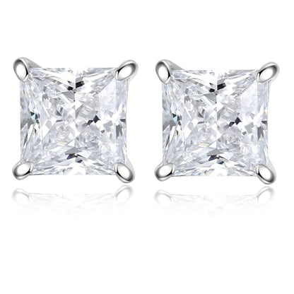 925 Sterling Silver 2-4 Carat Lab Simulation-Diamond Stud Earrings 5A Cubic Zirconia Stud Earrings Hypoallergenic White Gold Plated, Perfect Jewelry Gifts - style: Princess Cut 7MM