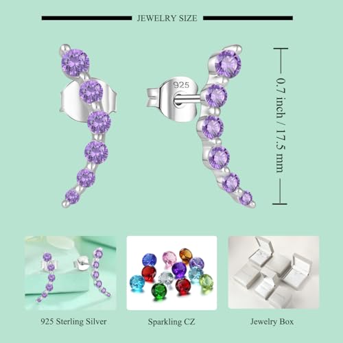 Starchenie 925 Sterling Silver Climber Earring Ear Crawler Stud Earrings for Women - color: Amethyst