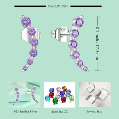 Starchenie 925 Sterling Silver Climber Earring Ear Crawler Stud Earrings for Women - color: Amethyst
