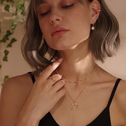 MEVECCO Dainty Pendant Layered Necklaces for Women | 18K Gold Plated Brass, 2-Piece Set With A Choker-Length Upper Layer, Wear Together Or Separately, Refined Everyday Style - style: Layer Horseshoe