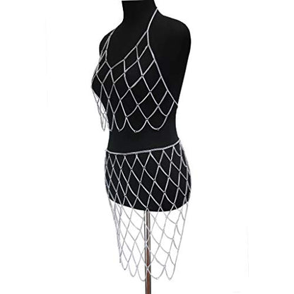 Women's Sexy Suit Body Chain - color: Silvery Color-Bra Body Garment Chain Waist Chain Suit-6