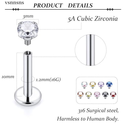 Vsnnsns 16G Lip Rings Stainless Steel Tragus Helix Conch Piercing Jewelry Snake Bite Piercing Monroe Lip Rings Labret Medusa Cartilage Lobe Earrings Studs Piercing Jewelry 6MM 8MM 10MM Silver - color: Mix Color Cz-10MM