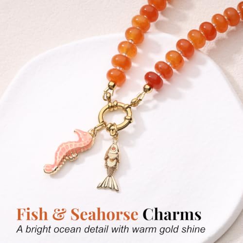 SAMYA Gemstone Beaded Necklace for Women | Ocean Charm Necklace with 8x4mm Natural Dyed Jade Beads, Adjustable 16"+2" Beach Necklace for Women - color: red jade
