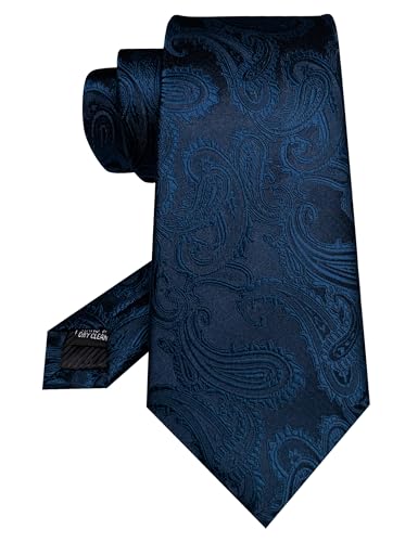 JEMYGINS Mens Paisley Tie and Pocket Square,Lapel Pin,Cufflinks,Tie Clip Sets with Gift Box 5PCS - color: Navy Blue